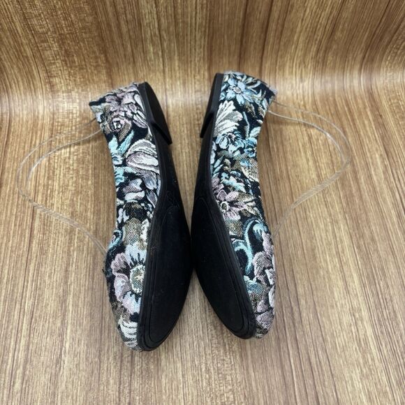Lucky Brand Emmie Navy Blue Cream Pink Floral Embroidered Ballet Flat 8.5 M - Picture 5 of 9